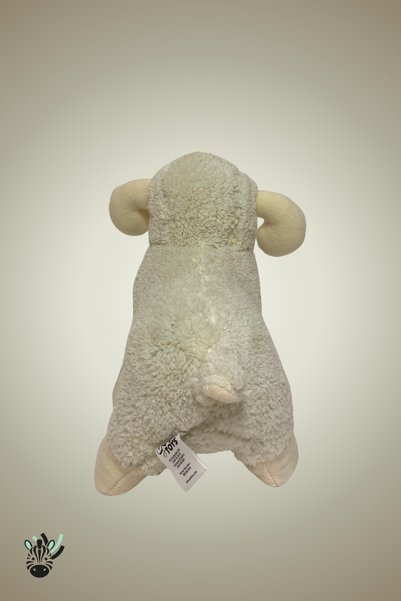 Zebra Toys Cute Cream Plush Curly Ram Toy – with Blue Bow, Soft-Textured Horn Detail