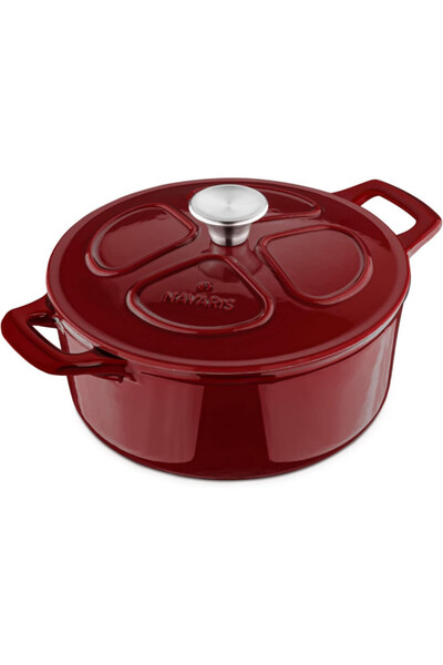Navaris Non-Stick Cast Iron Pot for Stovetops/Ovens - 24cm - 3.5L - Dark Red,...