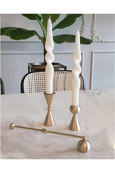 moontime alaçatı İki Parça Şamdan Mum Seti, Şık ve Zarif Dekoratif Aksesuarlar