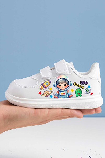lias desing حذاء رياضي للأطفال من يو إف أو سبيس مطبوع باللون الأبيض حذاء رياضي