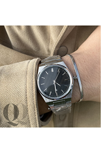 QUARTZ Onix Çelik Kasa Mineral Cam Siyah Kadran Metal Kordon 3 ATM Suya Dayan...