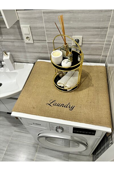moontime alaçatı Doğal Jüt Laundry Baskılı Çamaşır Makinesi Örtüsü, şıklık ve...