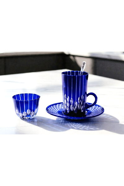 Kristal Market El Yapımı Kristal Desenli Renkli 6 Kişilik Çay Takımı Damla Desen