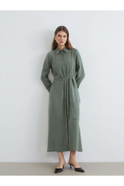 LC Waikiki Rmz Gi̇yi̇m Farkiyla Belted Waist Mo Modal Stylish Shirt Dress