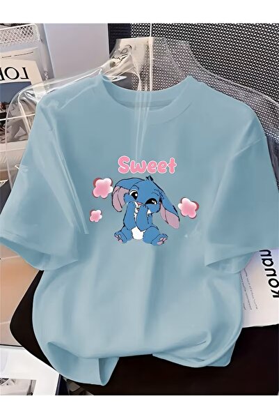 yombaa Cute Rabbit D Patterned Round Neck, Short Sleeve, m Transitional Casua...