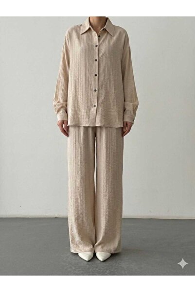 Quzu Piped Detail Trousers Beige