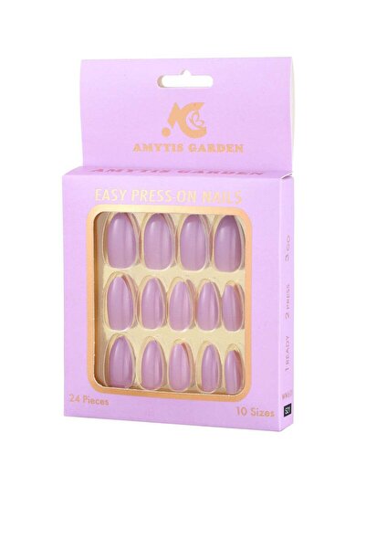 AMYTIS GARDEN أظافر صناعية لاصقة، 24 قطعة، لون وردي لافندر، قابلة لإعادة الاس...