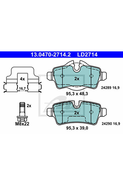 Ate Σετ τακάκια φρένων, δισκόφρενο 13.0470-2714.2 Mini Mini/Mini Clubman/Mini...