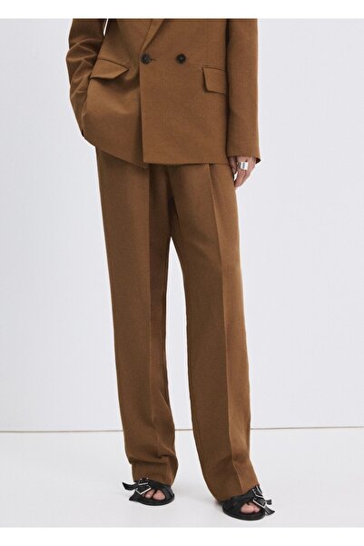 MANGO Woman Düz kesim keten pantolon