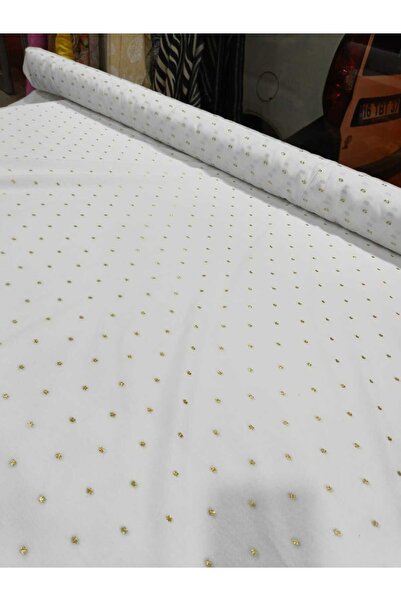 GrandTekstil 150 EN BEYAZ SARI DOKUMA YILDIZLI DESEN VİSKON PAMUK KARIŞIMI EL...