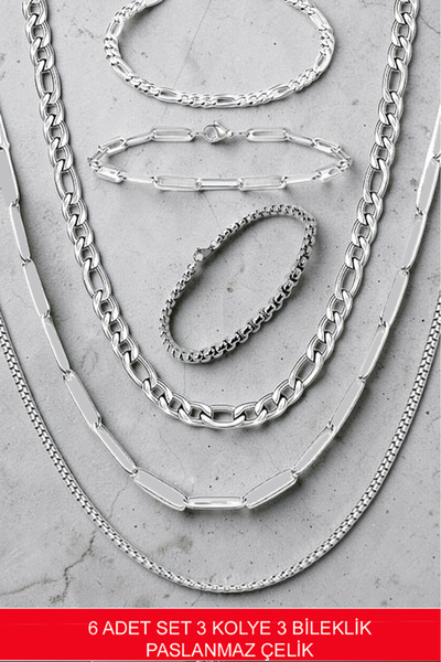 renery 6Pcs Set 316L Stainless Chain Model Titanium Imported Non-Tarnish Stee...