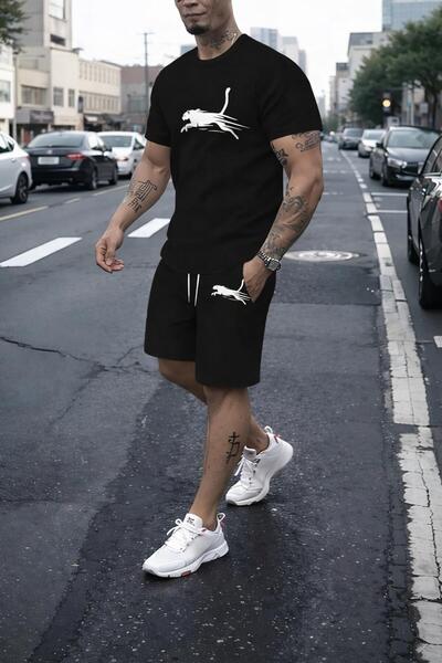 zeag SET TRICOU ȘI PANTALONI SCURTĂ CU IMPRIMEU LEOPARD PENTRU BĂRBAȚI