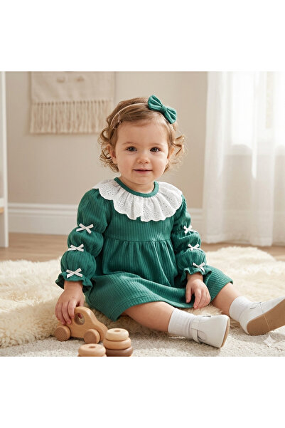 Minim Lace Collared 3-Bow Baby Dress - Holiday - Special Day - Casual
