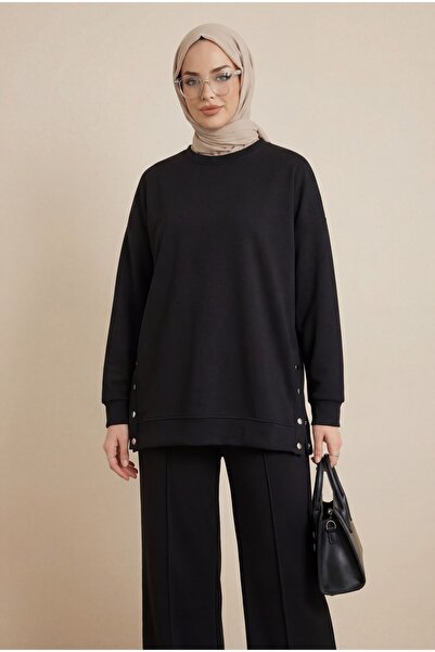 Modamorfo Cimali Pants Set with Snap Buttons on the Sides - Black