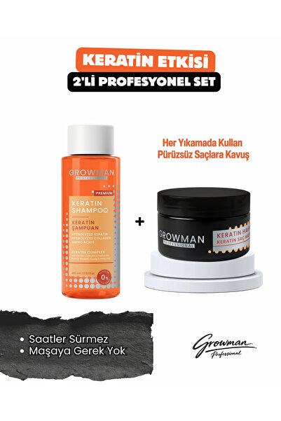 growman Profesyonel Keratin Saç Seti – Şampuan & Düzleştirici Maske ile Düz v...