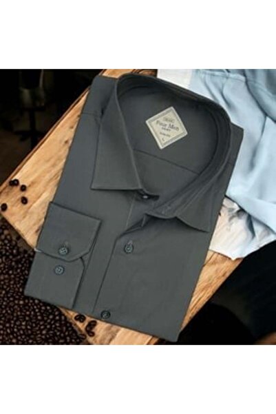 EREN STYLE Cămașă Antracit Slim-Fit, cu mânecă lungă, 100% bumbac, Linen in C...