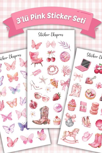 Sticker Ekspres Σετ 3 ροζ αυτοκόλλητων - Διακοσμητικές ετικέτες με ροζ θέμα -...