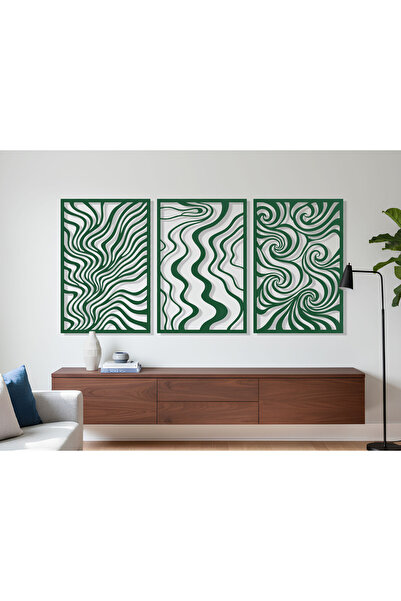 KEYWEL 3 Parça Modern Geometrik Ahşap Duvar Tablosu Seti – Dekoratif MDF Tablo