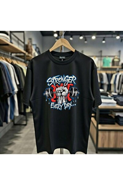 playwear تي شيرت Stronger Every Day مطبوع %100 قطن كبير الحجم وفضفاض وبحواف م...