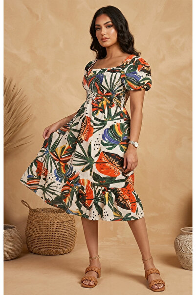 MQ Flora summer dress with a Tropical Print and puffed sleeves from Style