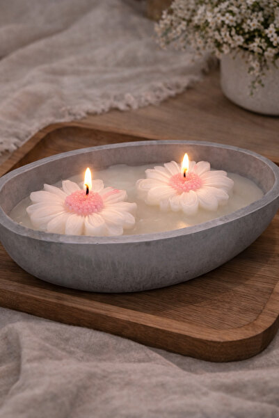SCA CANDLE Decorative Gray Marble Effect Bowl Filled with Midi Candles