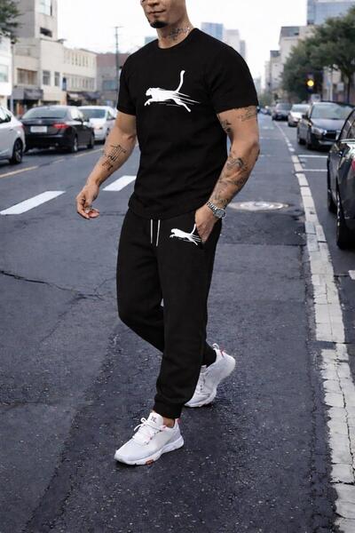 zeag Men's Leopard Printed Tracksuit T-Shirt Set