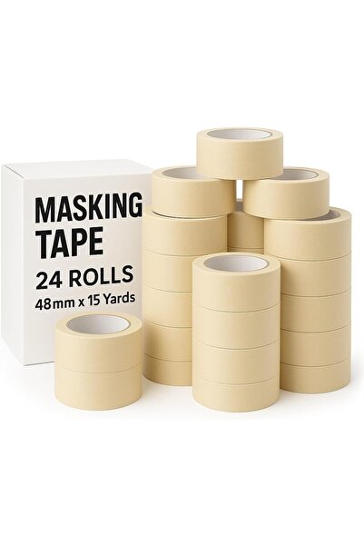 Generic Masking Tape - 24 Rolls | 48mm x 15 Yards Durable Multi-Purpose Tape ...
