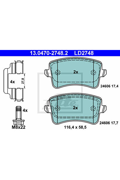 Ate Σετ τακάκια φρένων, δισκόφρενο 13.0470-2748.2