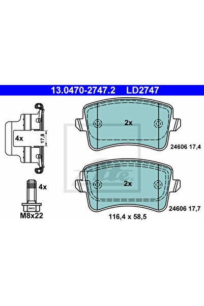 Ate Σετ τακάκια φρένων, δισκόφρενο 13.0470-2747.2