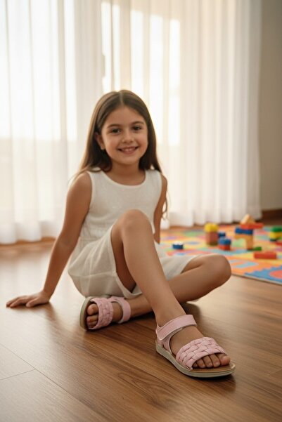 enoch شريط ملتصق مظهره مشابه للحياكة اليدوية، تصميم كلاسيكي للفتيات صندل