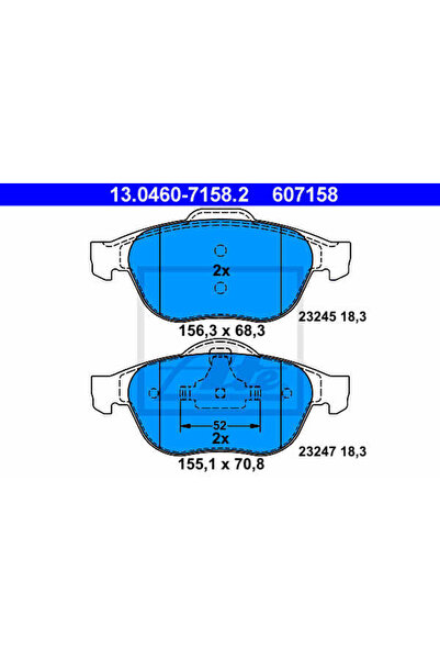 Ate Σετ τακάκια φρένων, δισκόφρενο 13.0460-7158.2