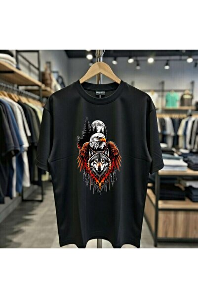 playwear Eagle Wolf Full Moon majica sa printom, 100% pamuk, oversize, širok ...