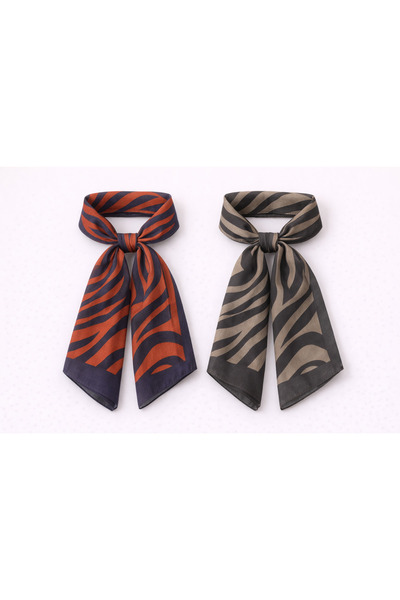 KRAFTELLA وشاح مربع منقوش بنقشة الحمار الوحشي فيسكوز - طقم من قطعتين - شيفون،...