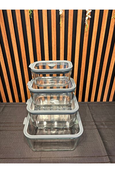 MİEN Glass Storage Container Set with Leak-Proof Lids 4 Pieces - Gray
