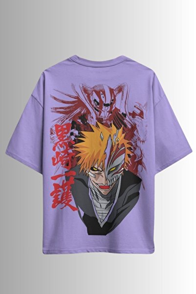 Bleach Ichigo Kurosaki Anime Unisex Oversize 24/1 Pamuk Tişört - Özel Yaka Baskılı