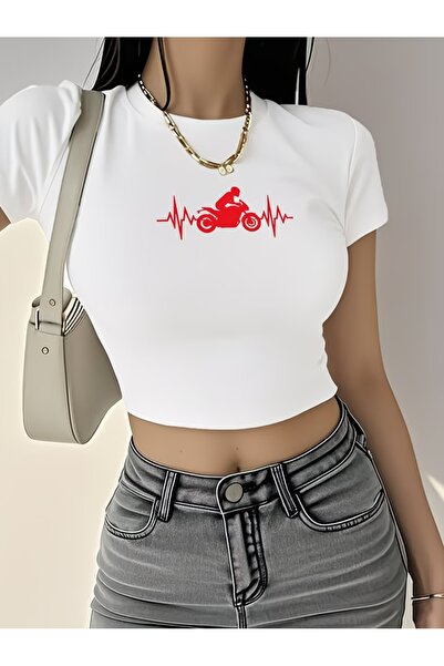 darkopia Women's Motor Rhythm Over-The-Top Baby Tee Combed Cotton Cropped T-S...