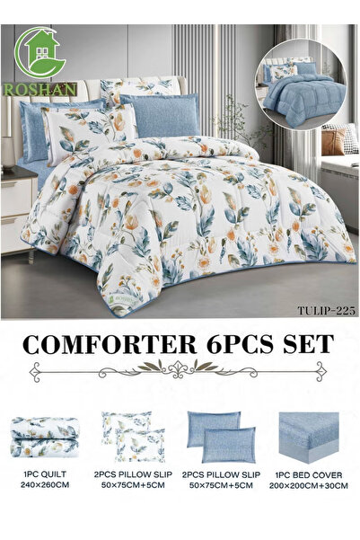 ROSHAN King size bedspread set (6 pieces) - Reversible design ( Cushion patte...
