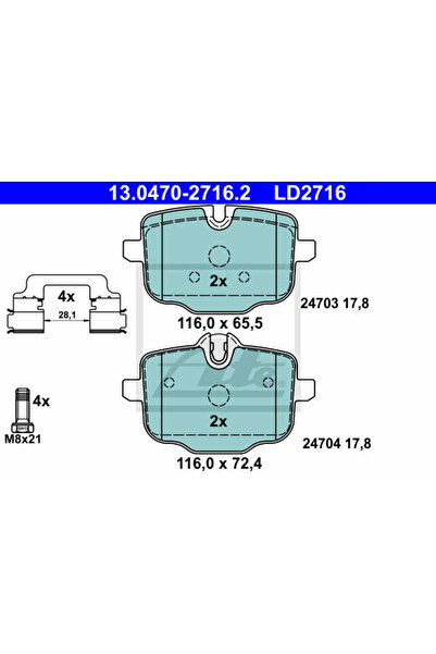 Ate Σετ τακάκια φρένων, δισκόφρενο 13.0470-2716.2