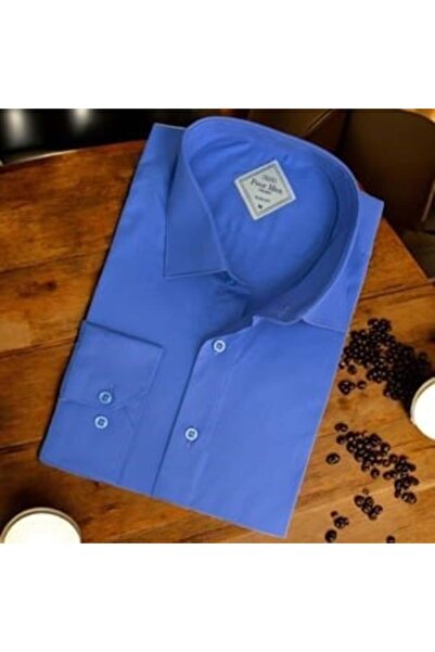 EREN STYLE Linen Linen Slim Fit 100% Cotton Long Sleeve Anti-Sweat Blue Shirt