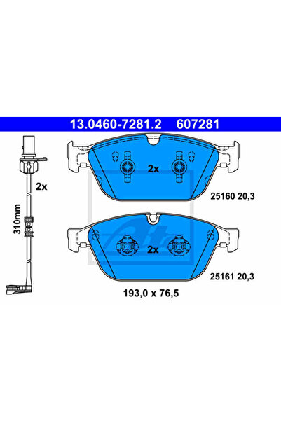 Ate Σετ τακάκια φρένων, δισκόφρενο 13.0460-7281.2