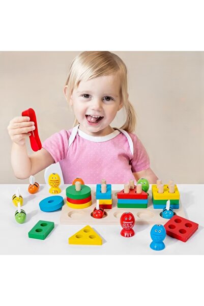 tinymaya Ahşap Montessori Eğitici Oyuncak 3’ü 1 Arada, Zeka Geliştirici Aktivite Seti