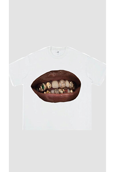 Violon Gold Teeth Grillz Graphic Printed White Unisex T-Shirt