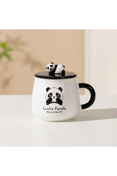 hediyeconcepti Cute Panda Ceramic Mug with Lid 500 ml – Mug with Lid Featurin...