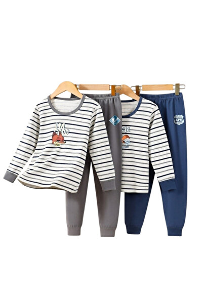 Bidani طقم بيجاما للأولاد - بيجاما قطن مخلوط بأكمام طويلة باللون الأزرق الداك...