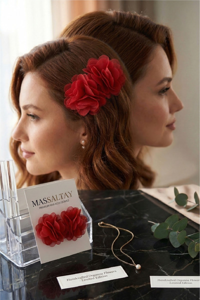 Massaltay Σετ 2 τεμαχίων αξεσουάρ μαλλιών από σιφόν με λουλούδια λέιζερ – Παι...