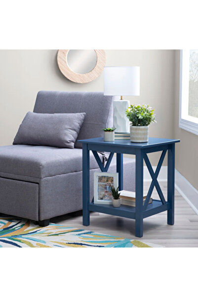 Poyraz Furniture Accessory Ahşap Yan Sehpa, Dekoratif Yan Sehpa, Raflı, Salon...