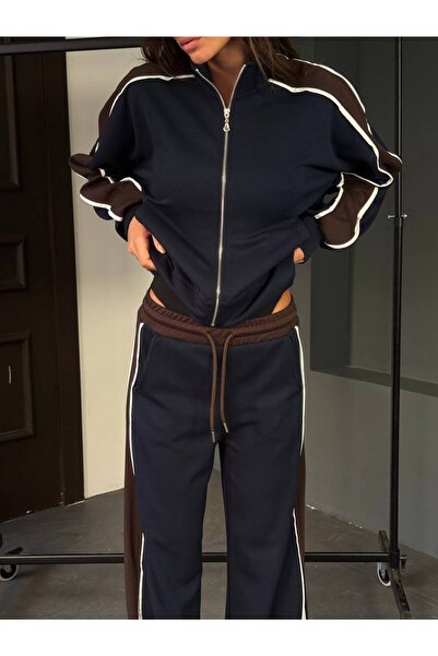 DAME Women's Oversize Striped Detail Garnished Modal Track Suit