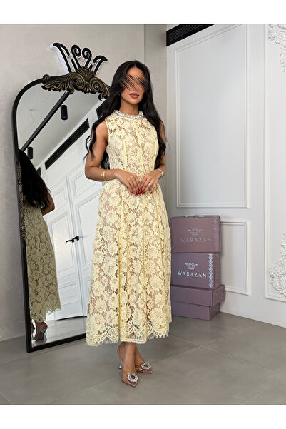 Warazan A dress Puffer with crystal Lace at the neckline