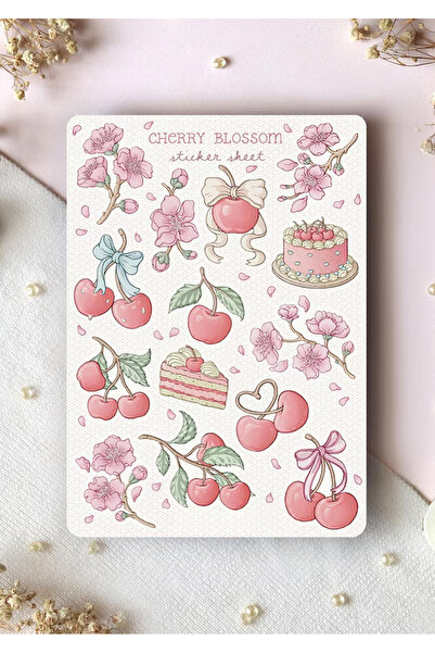 LABELOVE Cherry Blossom & Kiraz Sticker Seti A5 – Sakura ve Kiraz Temalı Deko...