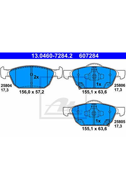 Ate Σετ τακάκια φρένων, δισκόφρενο 13.0460-7284.2